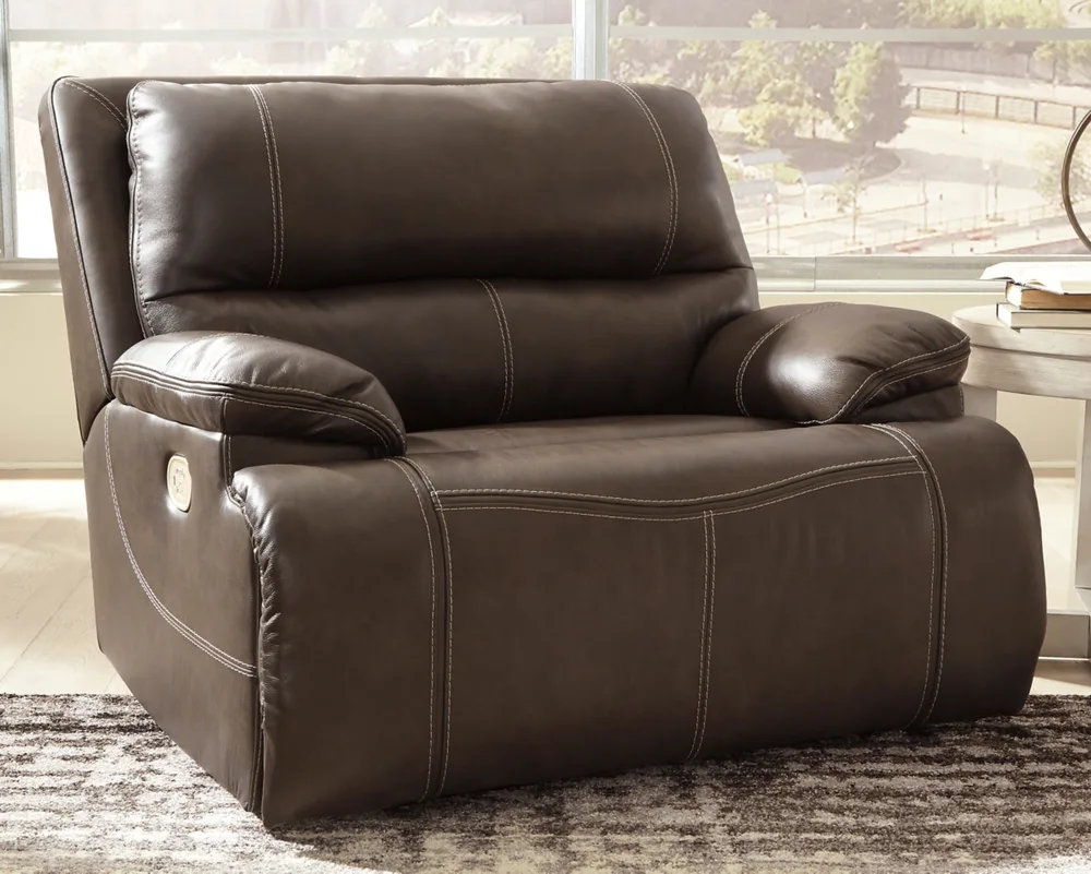 Ashley Ricmen oversized power recliner in walnut leather with jumbo stitching
