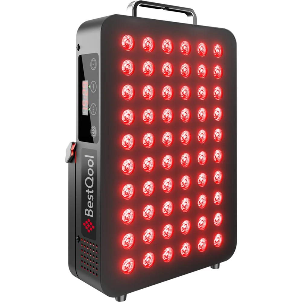 Bestqool BQ60 red light panel standing upright with LEDs lit