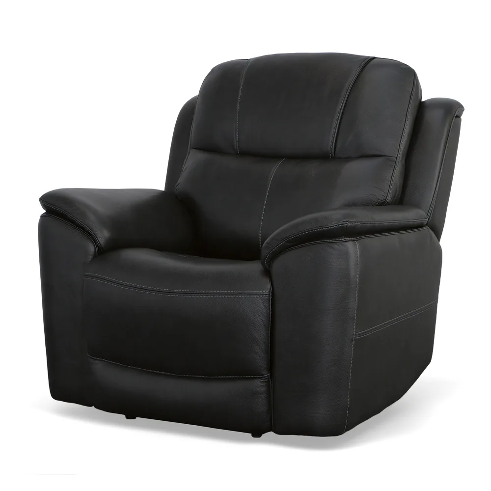 Flexsteel Crew power recliner in black leather, front view
