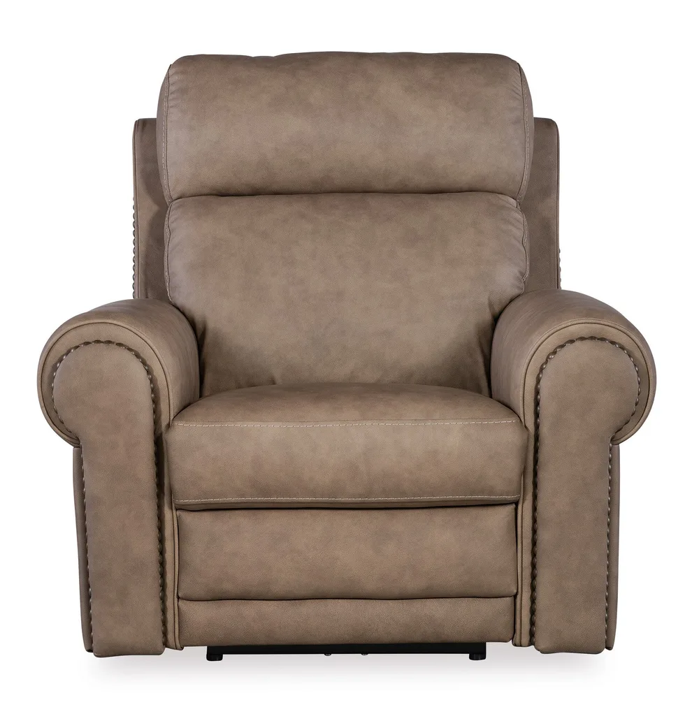 Hooker Duncan power recliner in taupe leather, front view