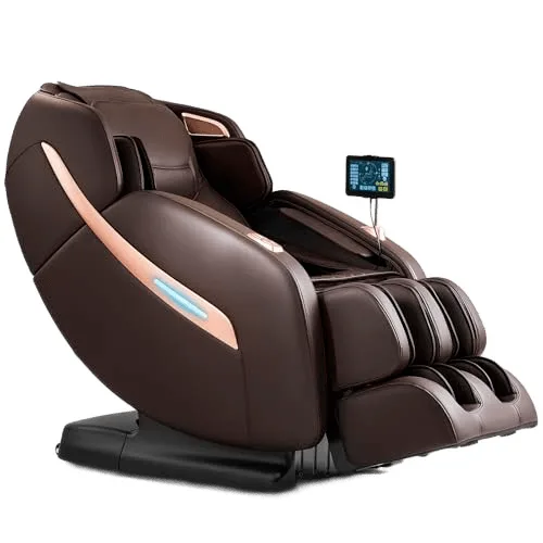 MYNTA M1612 massage chair in brown with a tablet remote on the armrest