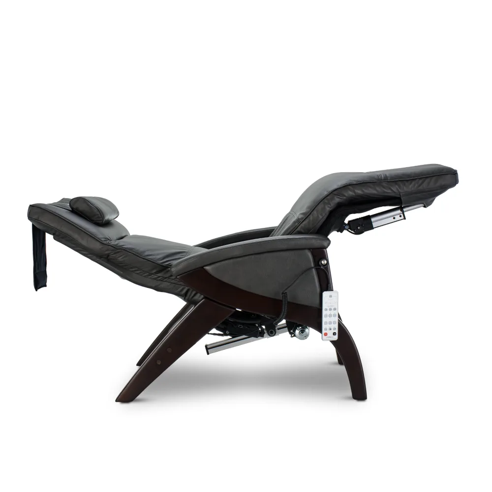 Svago Newton zero gravity recliner in black leather, reclined profile